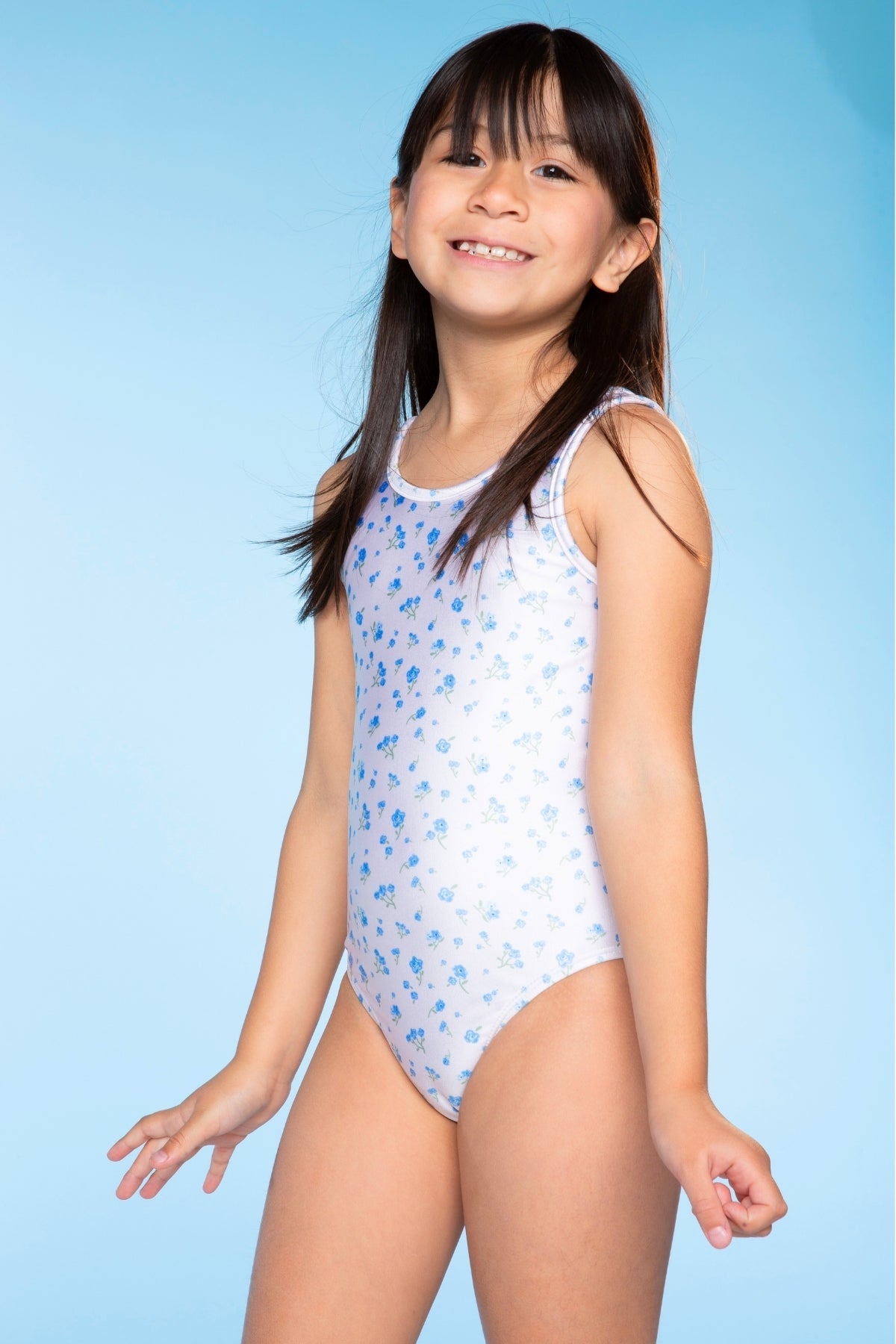 One Piece Cross Back Swimsuit - Dusty Blue Lemon Floral