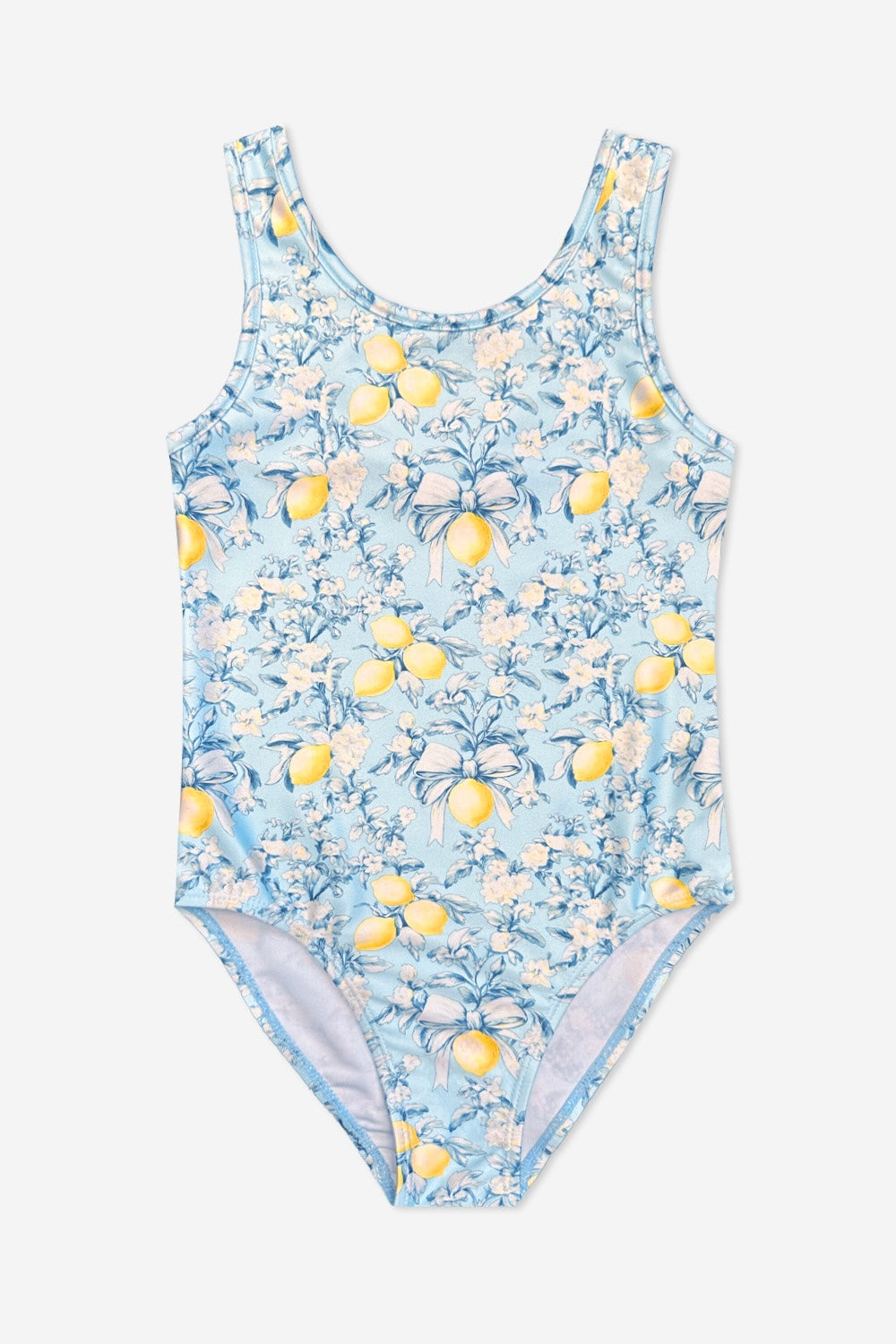 One Piece Cross Back Swimsuit - Dusty Blue Lemon Floral