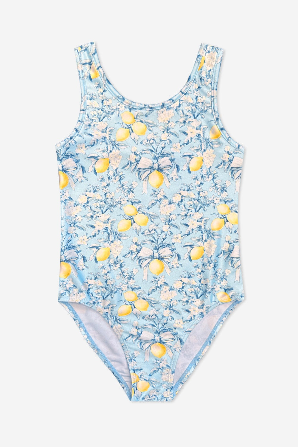 One Piece Cross Back Swimsuit - Ivory Blue Ditsy Floral