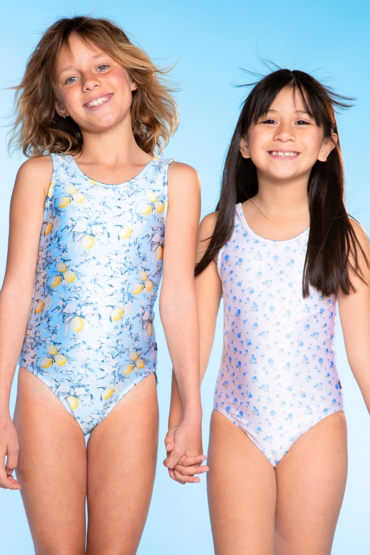 One Piece Cross Back Swimsuit - Ivory Blue Ditsy Floral