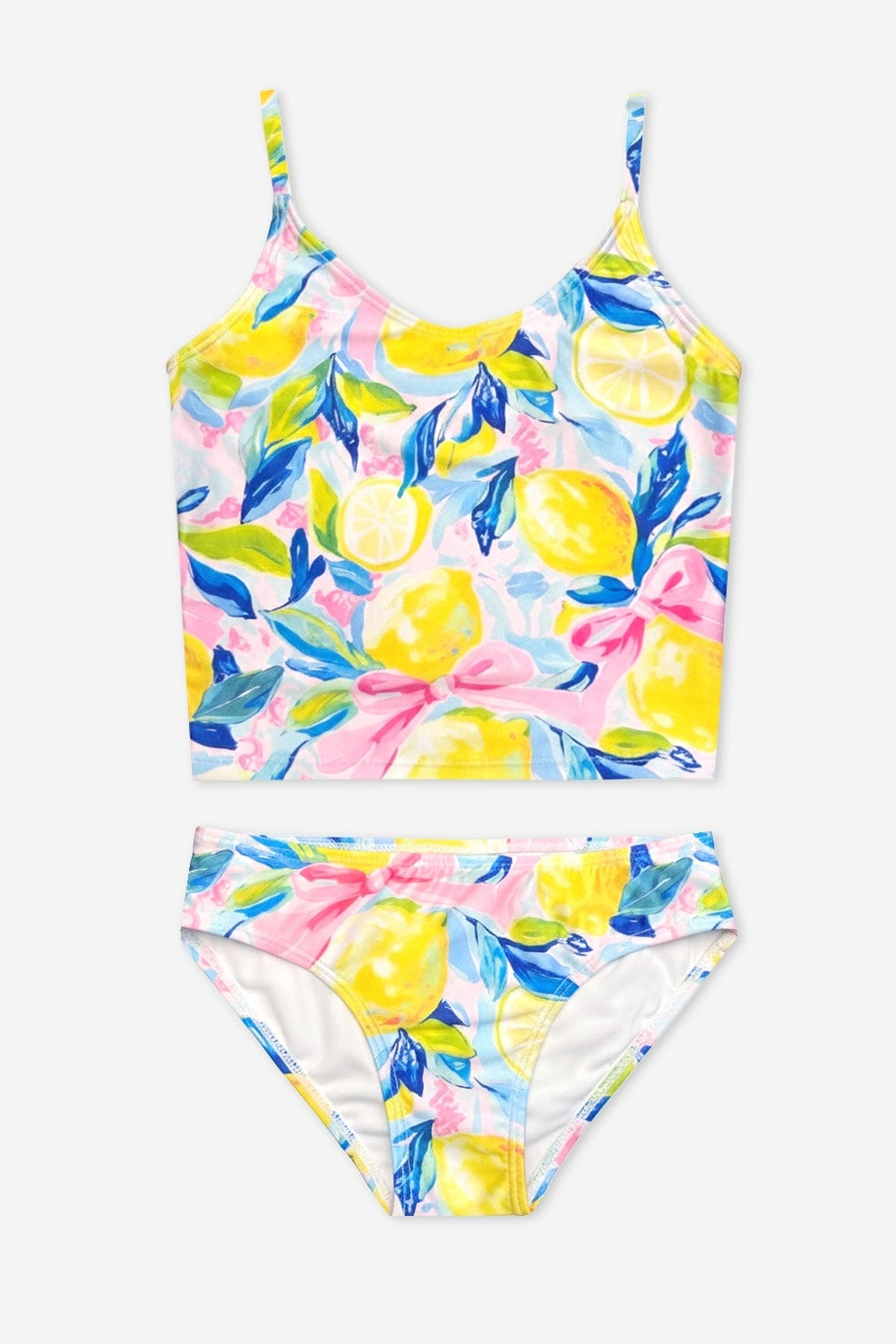 Tankini Two Piece Swimsuit - Pink Aqua Lemon