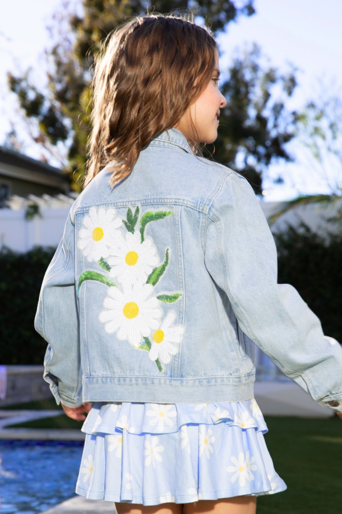 The Perfect Denim Jacket - Olive Sequin Daisy