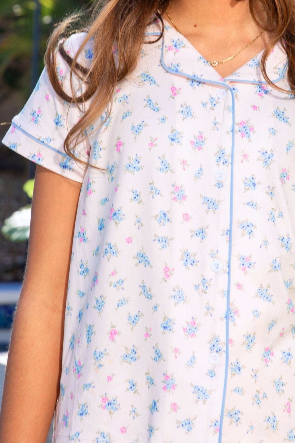 Short Sleeve Simply Soft Button Down Top & Short - Pink Ivory Striped Strawberry - NEW!