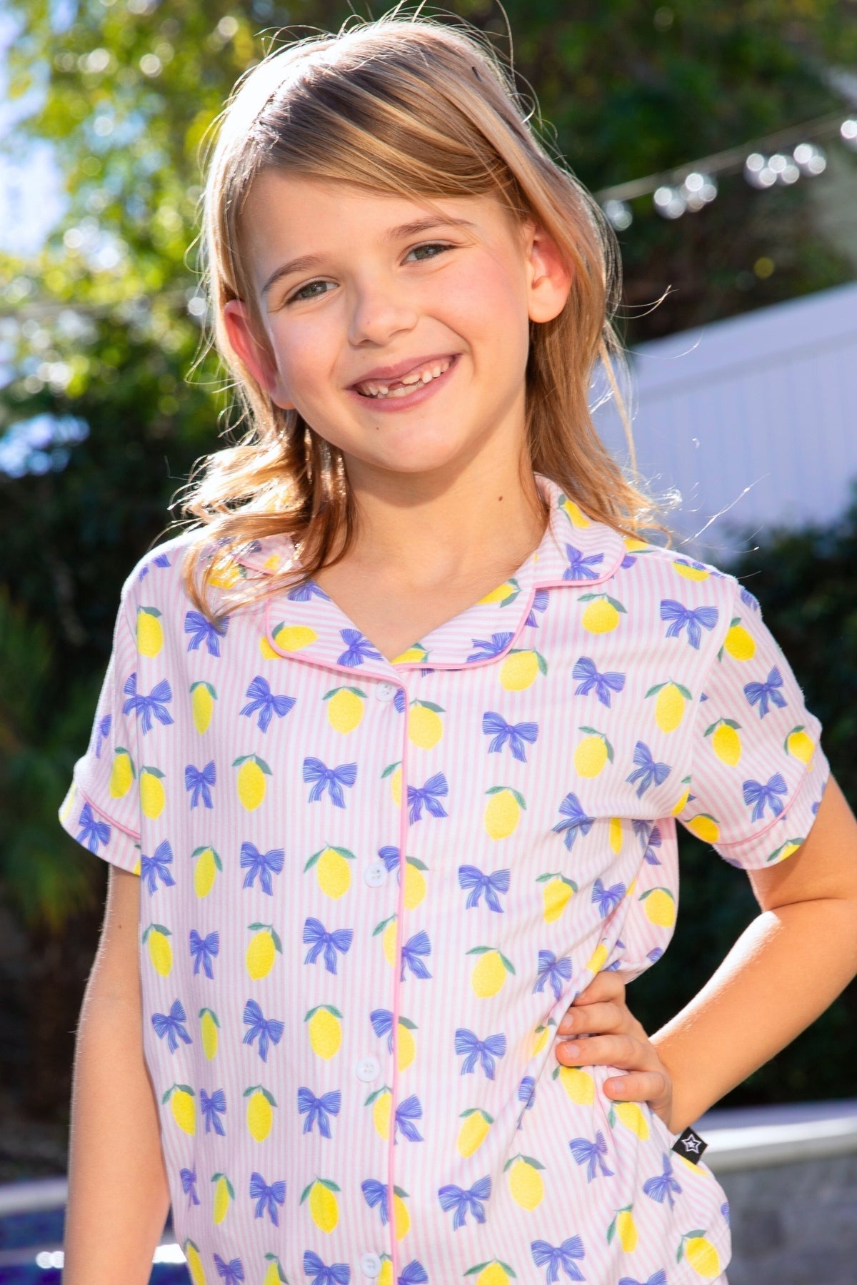 Short Sleeve Simply Soft Button Down Top & Short - Pink Ivory Striped Strawberry - NEW!