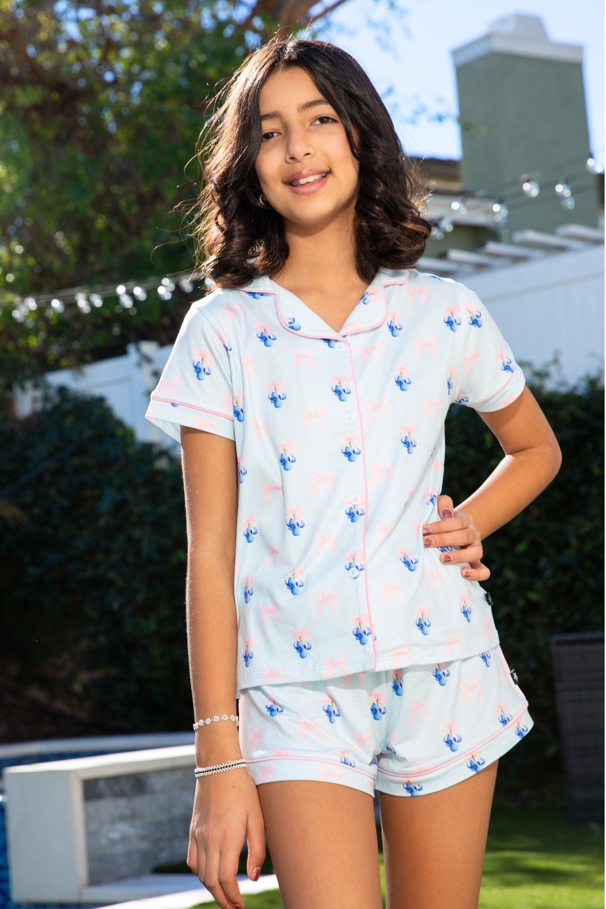 Short Sleeve Simply Soft Button Down Top & Short - Pink Ivory Striped Strawberry - NEW!