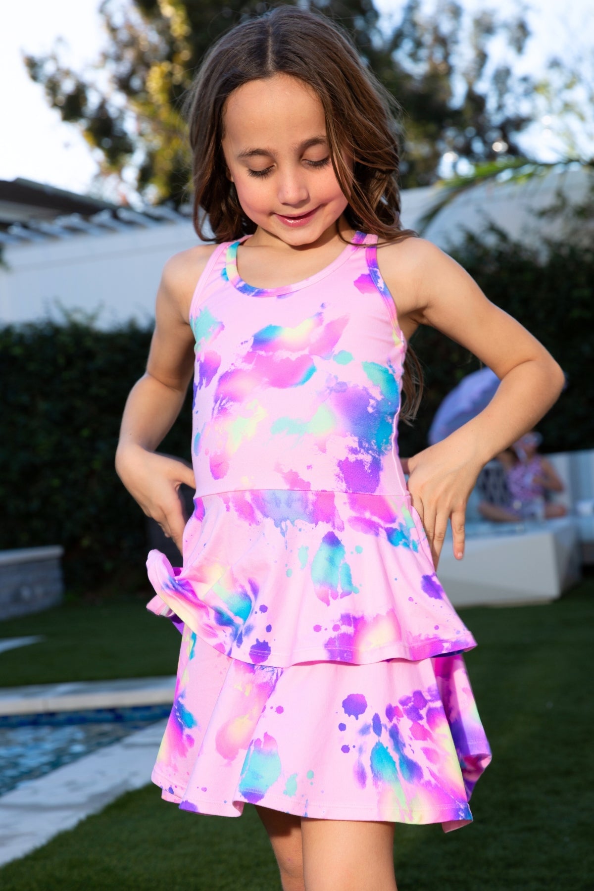 Simply Soft Racerback Ruffle Skirt Dress - Pink Bleach Tie Dye - NEW!
