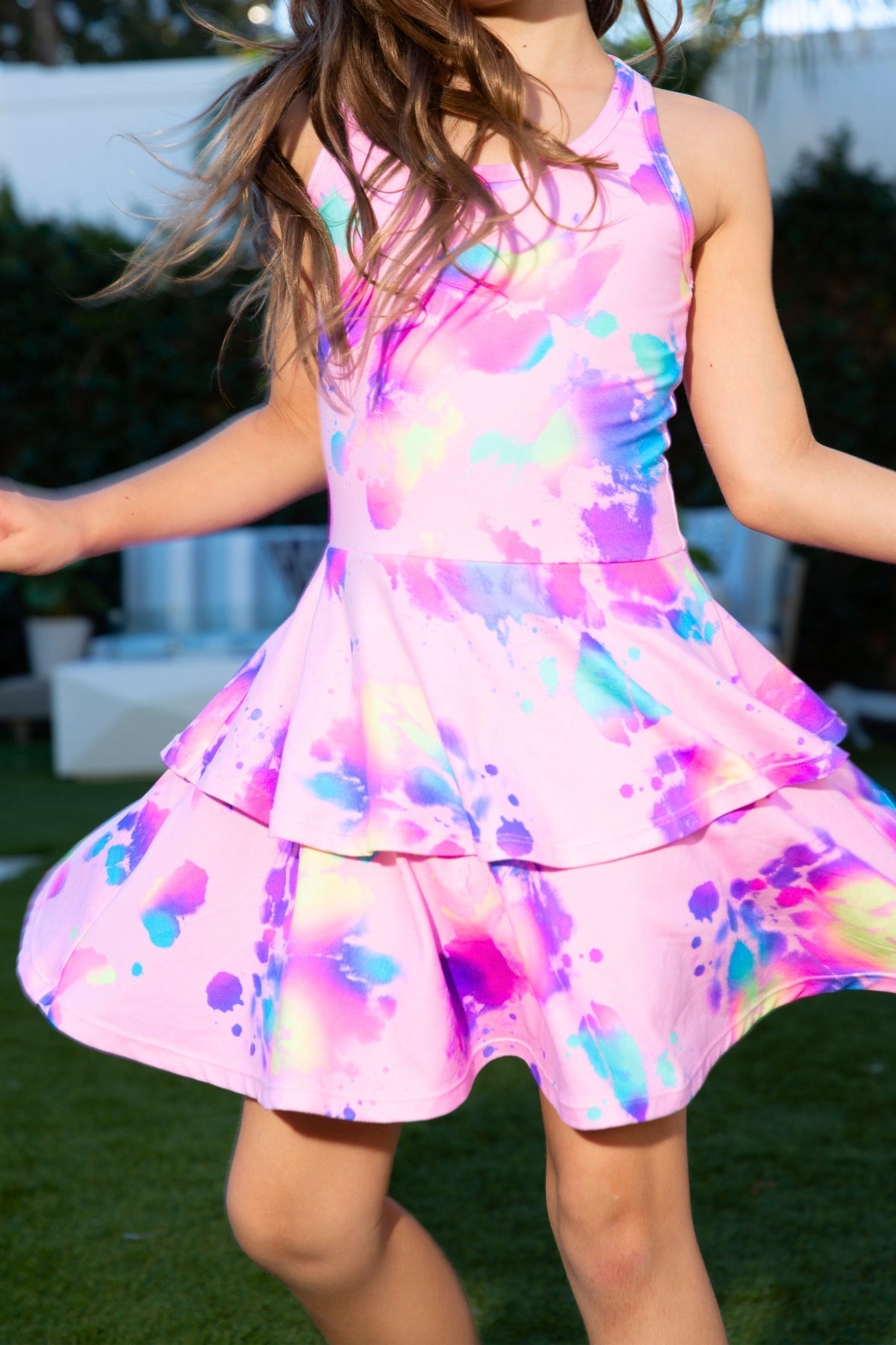 Simply Soft Racerback Ruffle Skirt Dress - Pink Bleach Tie Dye - NEW!