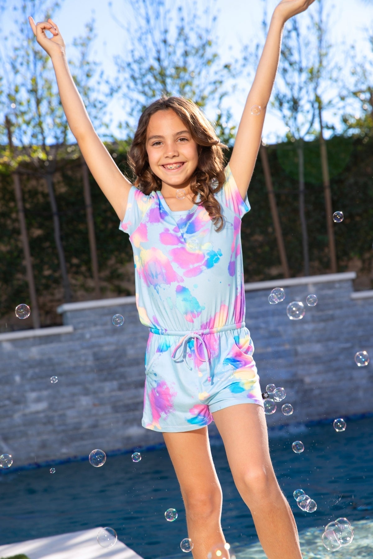 Simply Soft Short Sleeve Romper - Pink Teal Tie Dye
