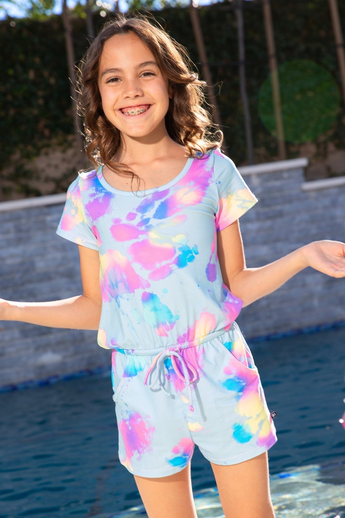 Simply Soft Short Sleeve Romper - Pink Teal Tie Dye