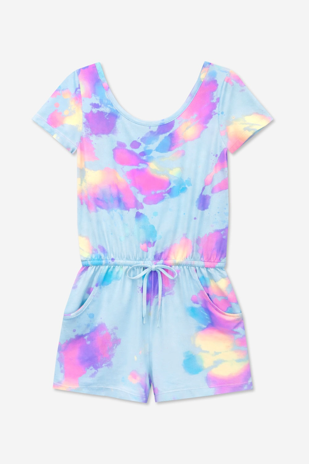 Simply Soft Short Sleeve Romper - Pink Teal Tie Dye