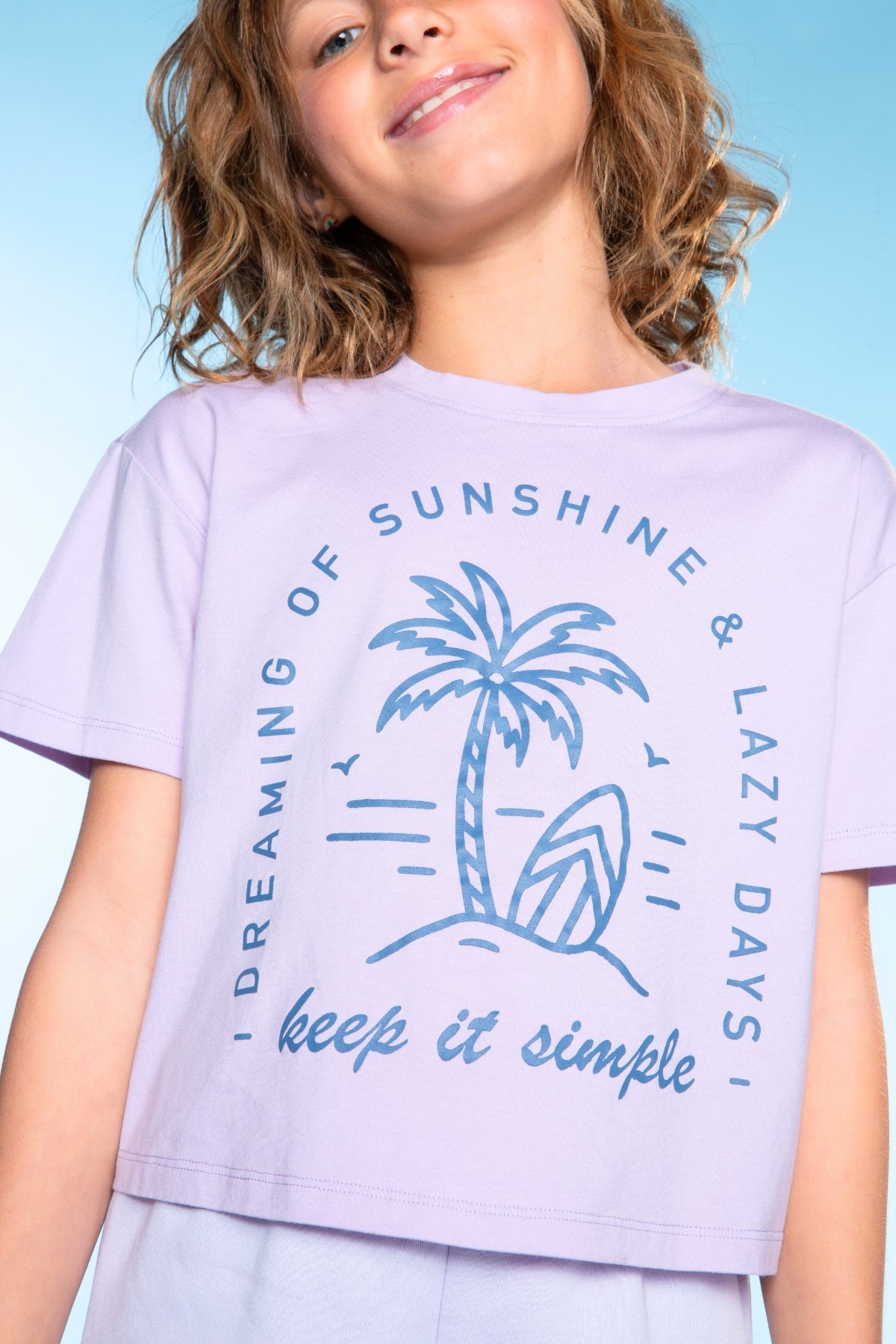 4-Pack Washed Cotton Drop Shoulder Tee - Lilac Denim Palm | Ivory Funfetti Palm | Pink Good Vibes Splatter Smile | Pink Strawberry Vibes