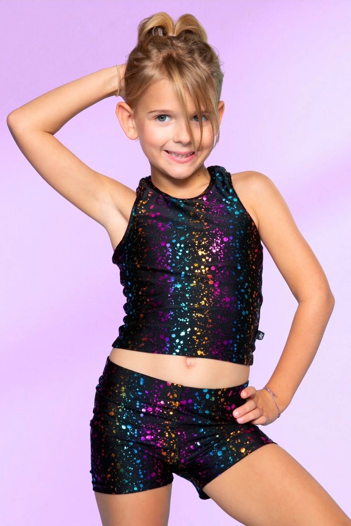 High Shine Cropped Racerback Tank & Tumble Short - Black Lollipops