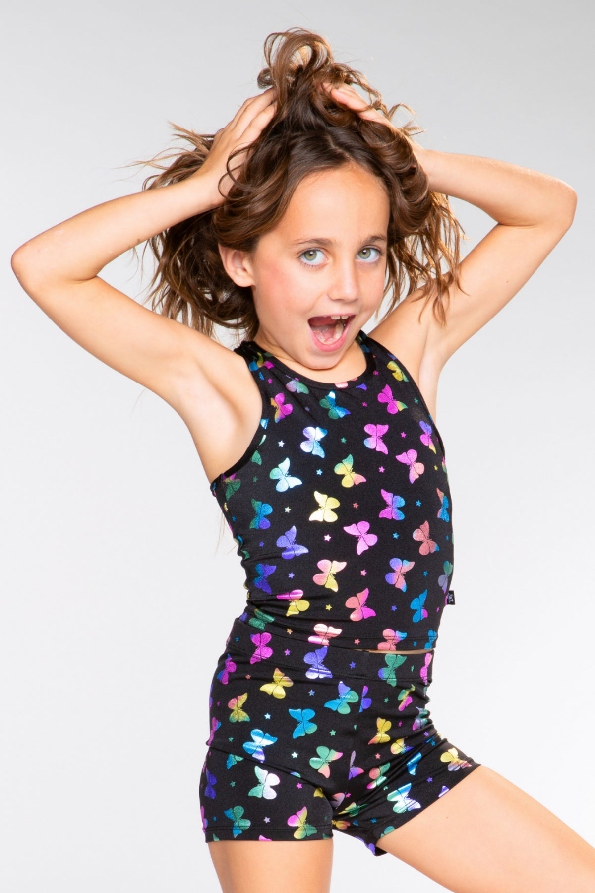 High Shine Cropped Racerback Tank & Tumble Short - Black Lollipops