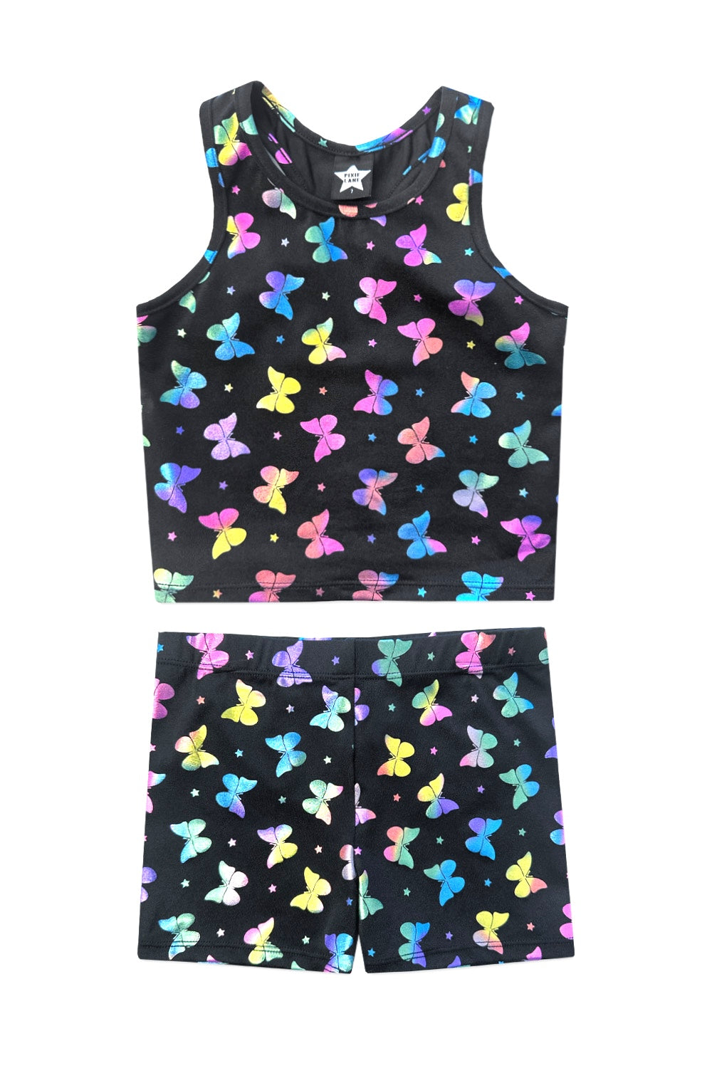 High Shine Cropped Racerback Tank & Tumble Short - Black Lollipops