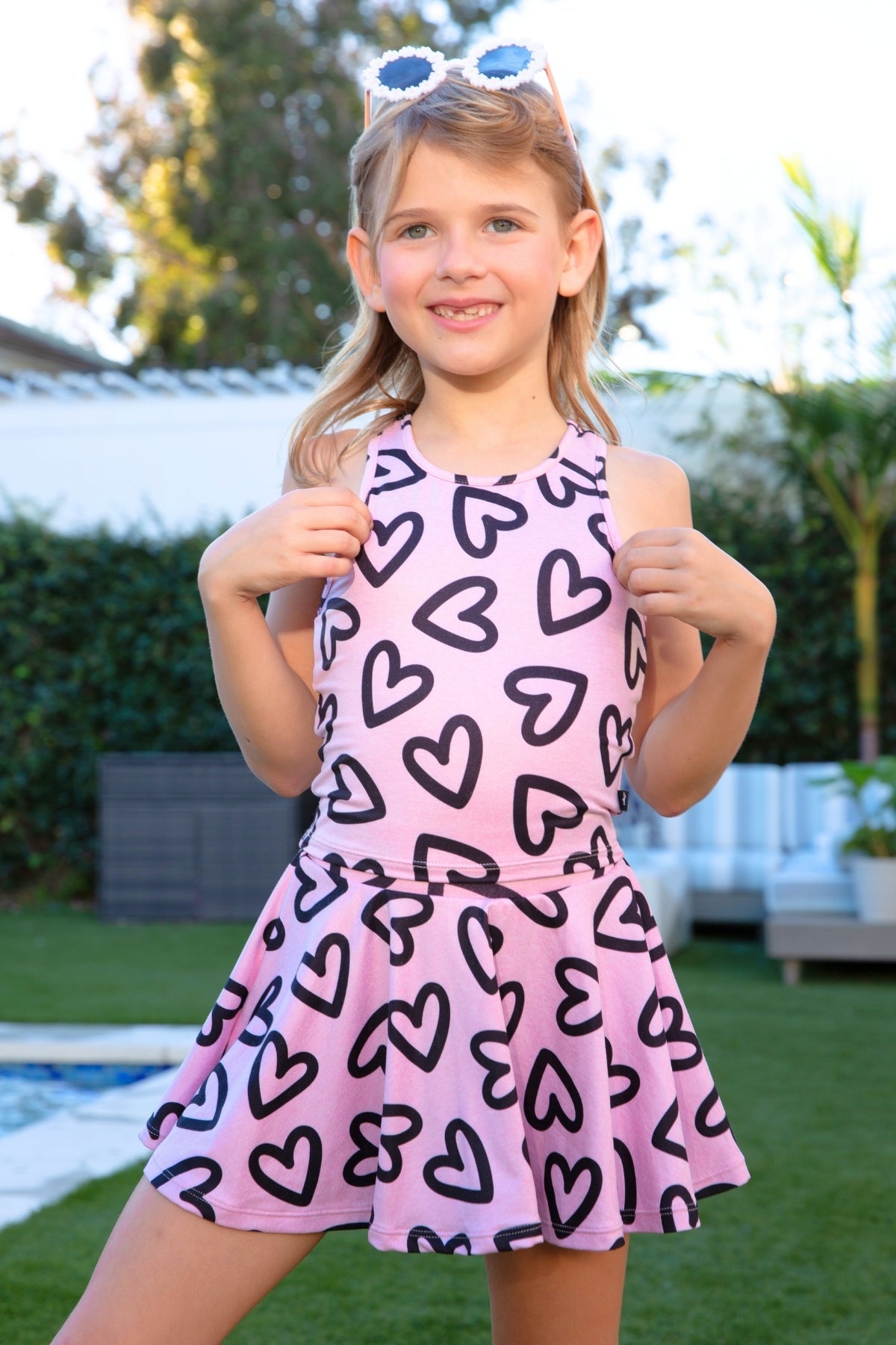 Simply Soft Luxe Cropped Racerback Tank & Skort - Blush Black Hearts