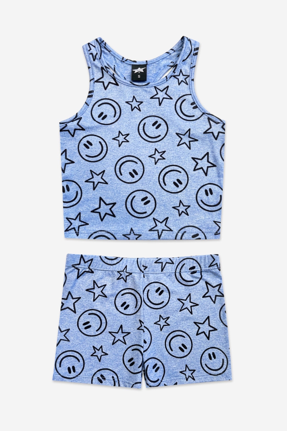 Simply Soft Luxe Cropped Racerback Tank & Tumble Short - Light Blue Smile Star