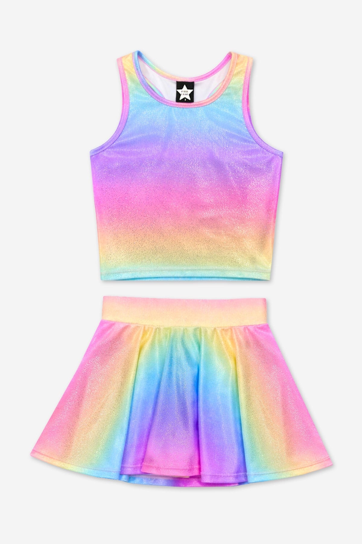 High Shine Cropped Racerback Tank & Skort - Rainbow Glitter
