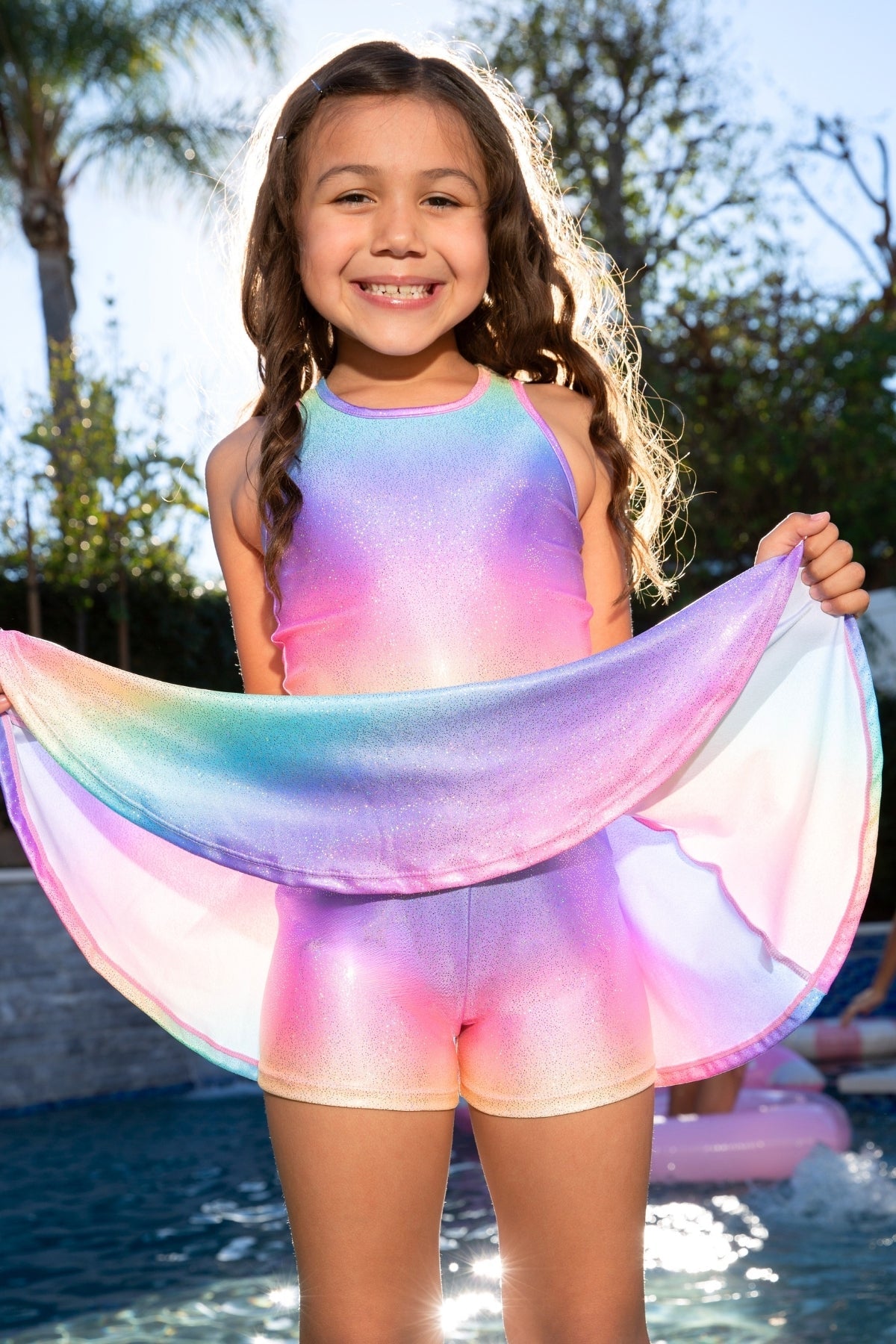 High Shine Cropped Racerback Tank & Skort - Rainbow Glitter