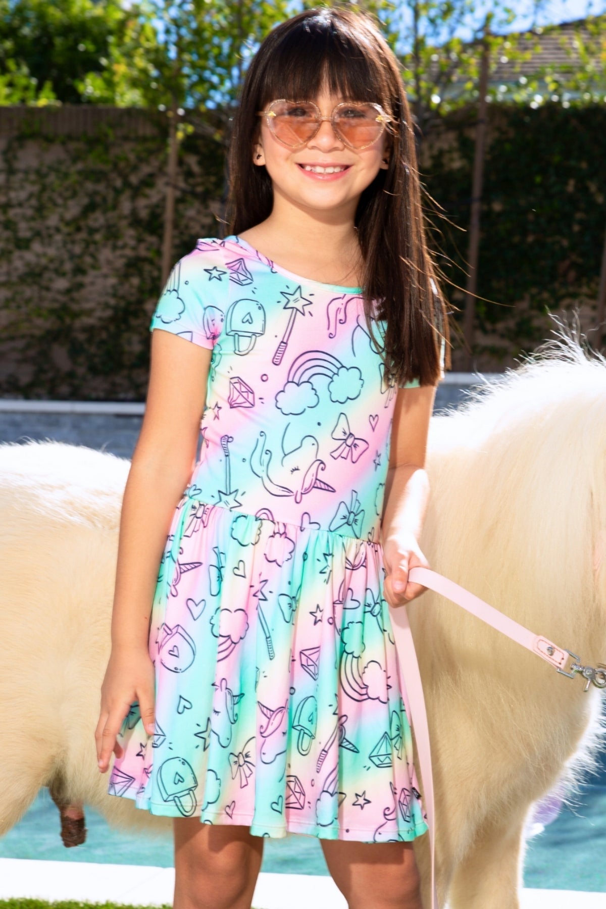 Simply Soft Short Sleeve Scoop Back Be Happy Dress - Neon Pink Sketch Emoji - NEW!