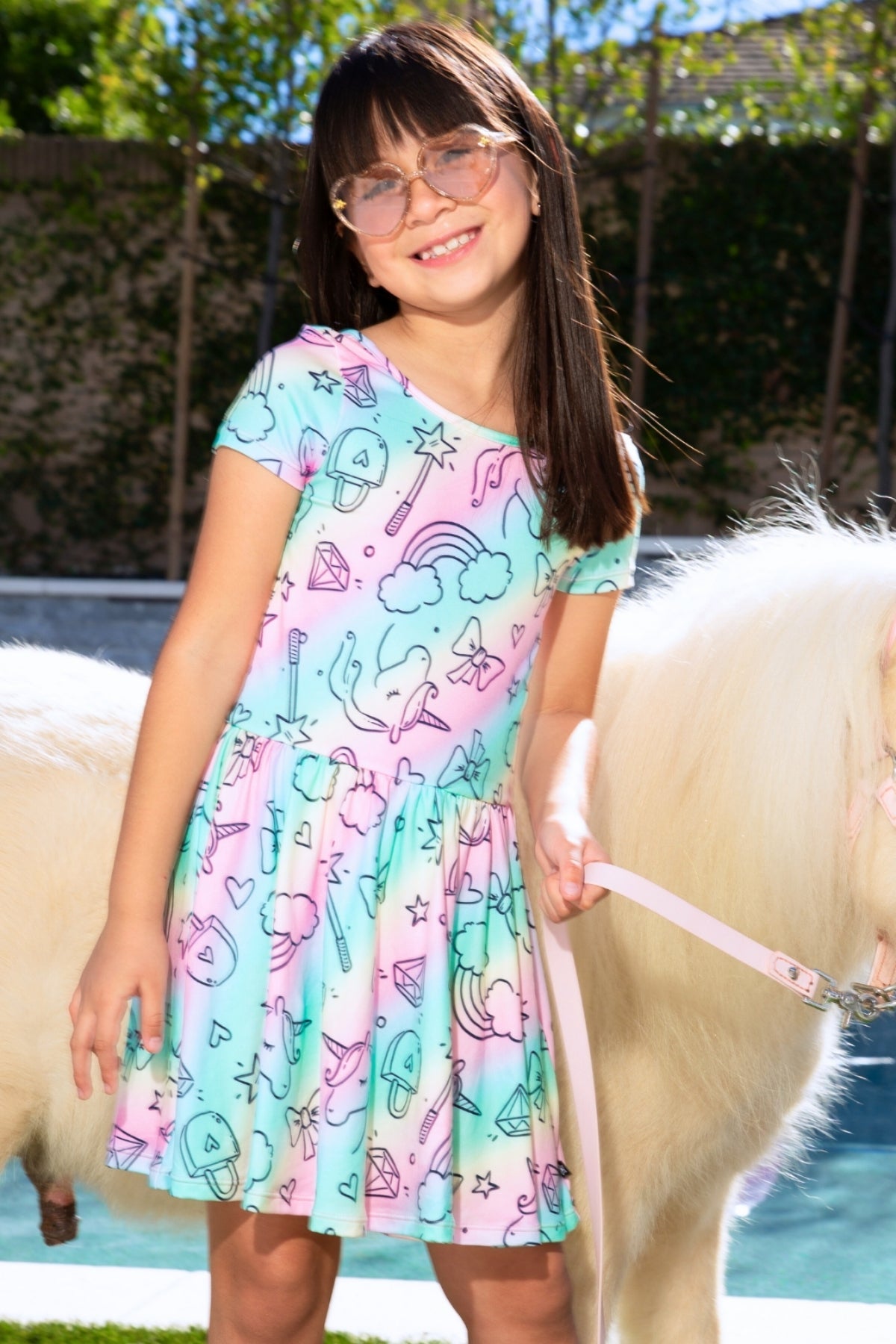 Simply Soft Short Sleeve Scoop Back Be Happy Dress - Neon Pink Sketch Emoji - NEW!