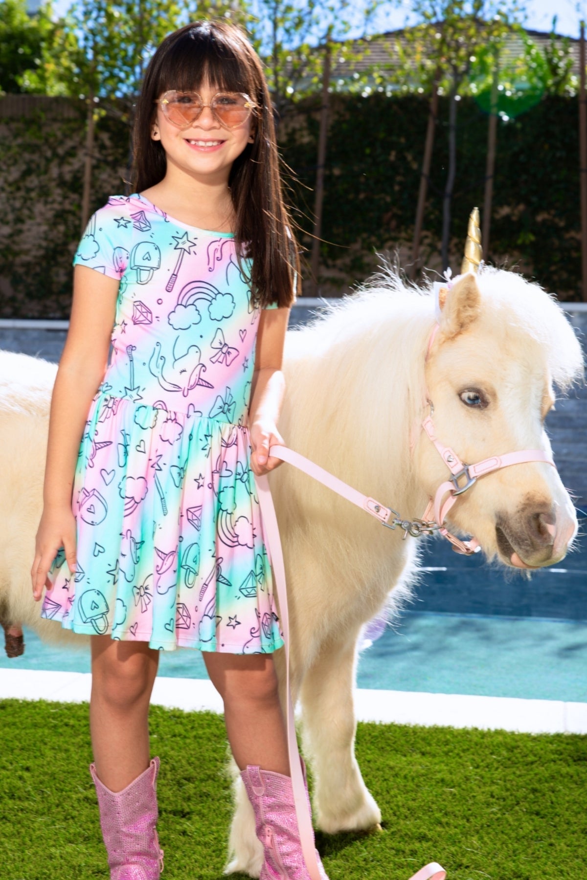 Simply Soft Short Sleeve Scoop Back Be Happy Dress - Neon Pink Sketch Emoji - NEW!