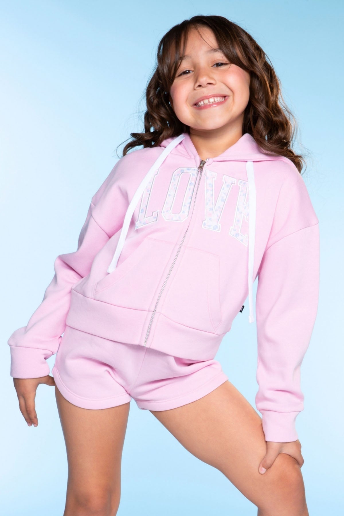 Cloud Soft French Terry Drop Shoulder Zip Hoodie - Dusty Pink Floral Love