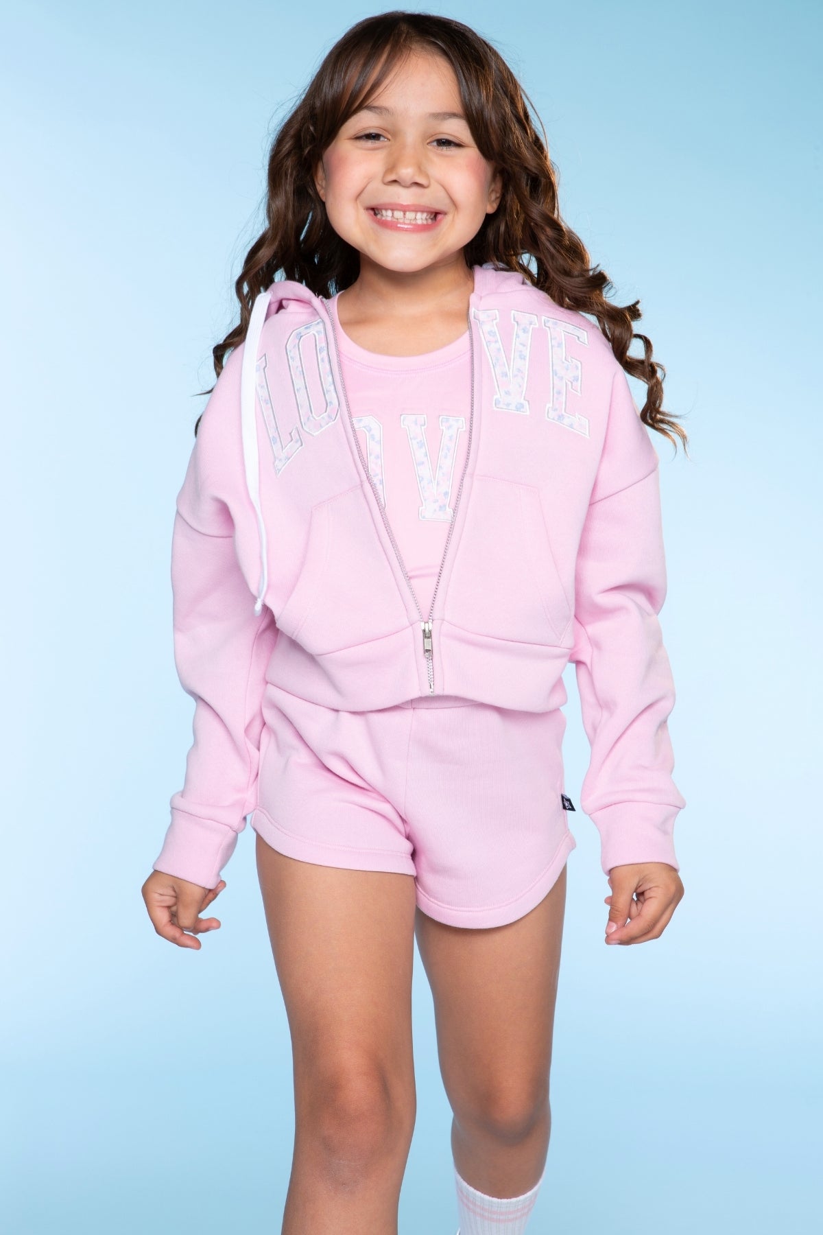 Cloud Soft French Terry Drop Shoulder Zip Hoodie - Dusty Pink Floral Love