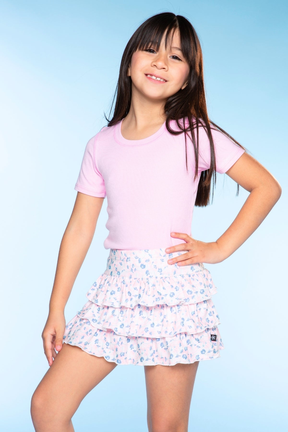 Simply Soft Triple Ruffle Skort - Lt Blue Floral