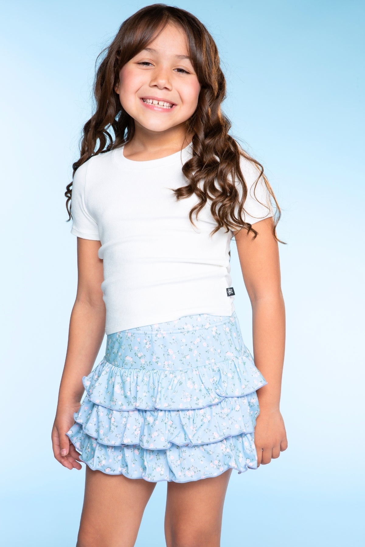 Simply Soft Triple Ruffle Skort - Lt Blue Floral