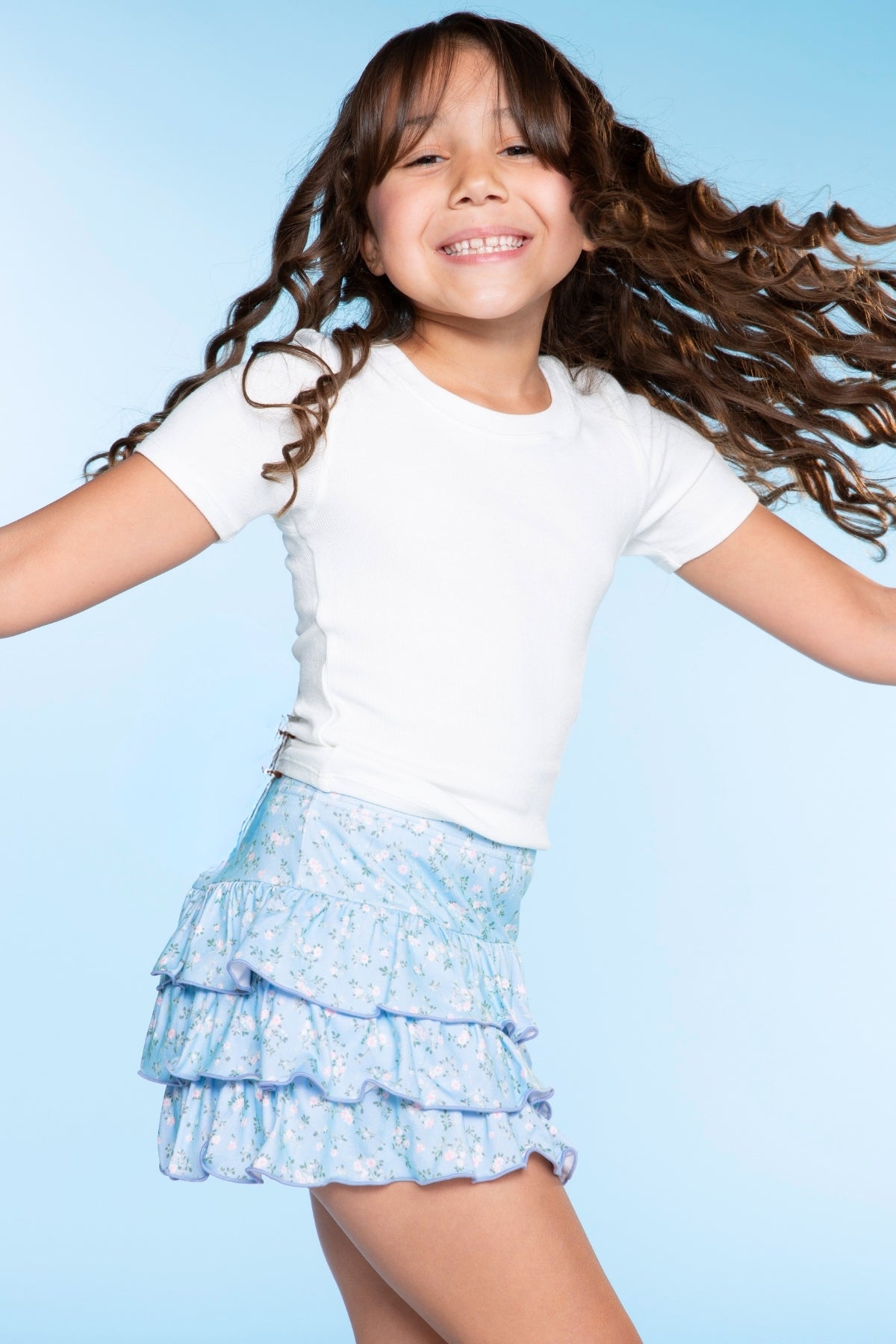 Simply Soft Triple Ruffle Skort - Lt Blue Floral