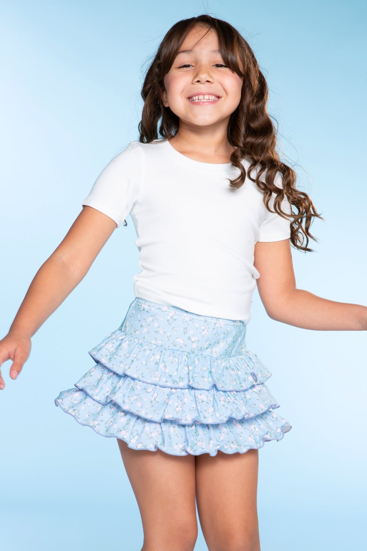 Simply Soft Triple Ruffle Skort - Lt Blue Floral