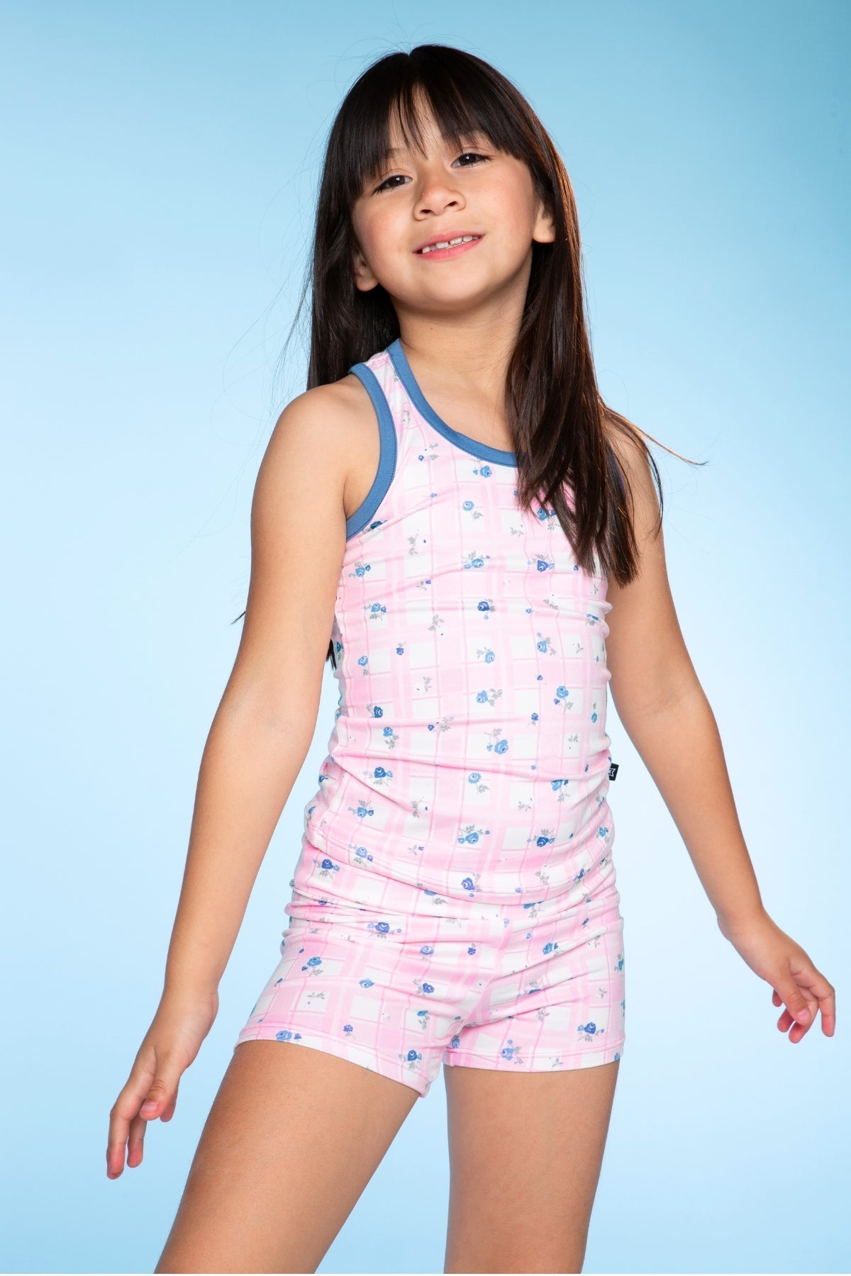 Racerback Tank & Foldover Short Set - Pink Plaid Floral