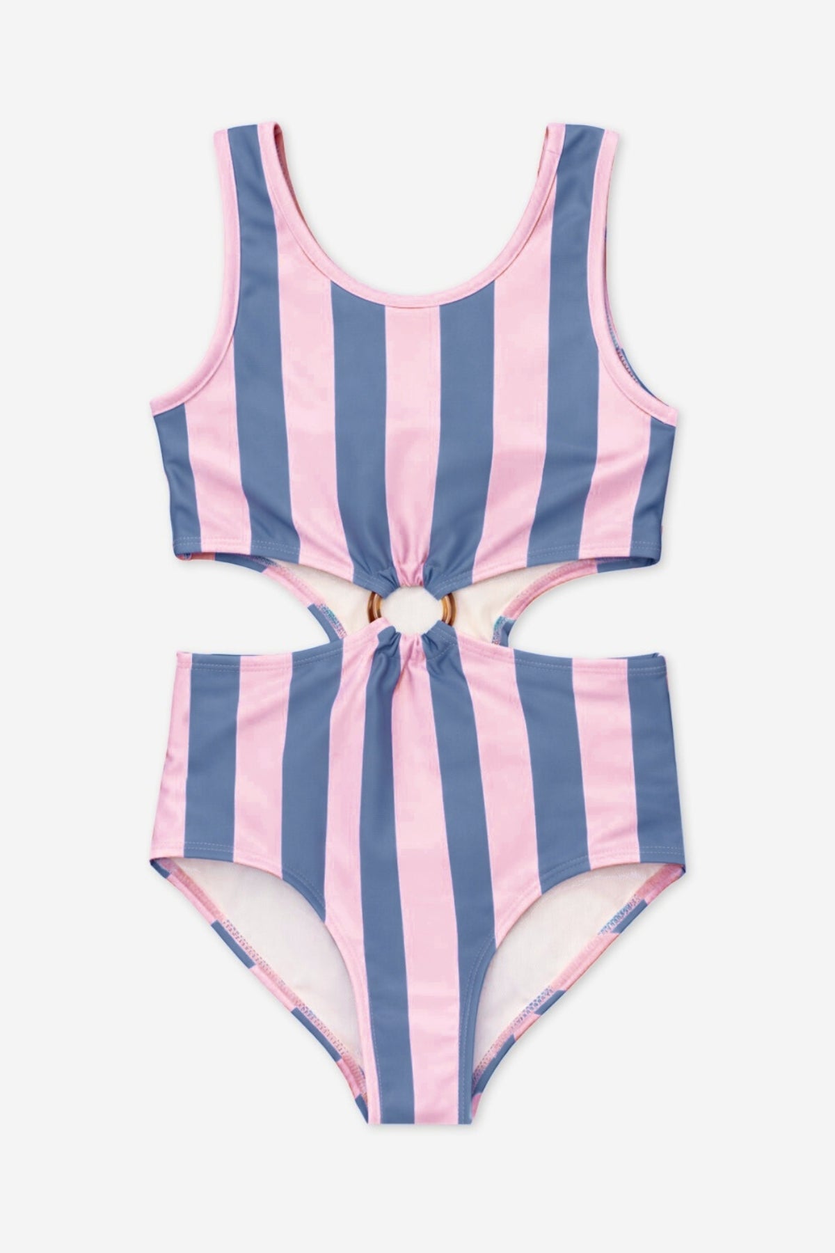 Tortoise Ring Cut-Out One Piece Swimsuit - Lt Blue Gingham