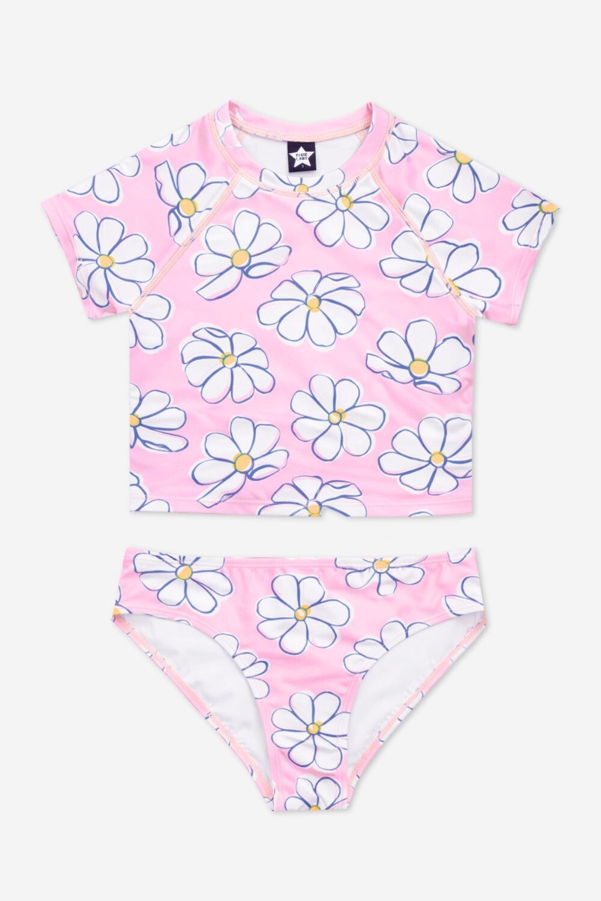 Short Sleeve Cropped Rashguard Swimsuit - Navy Pink Stripe