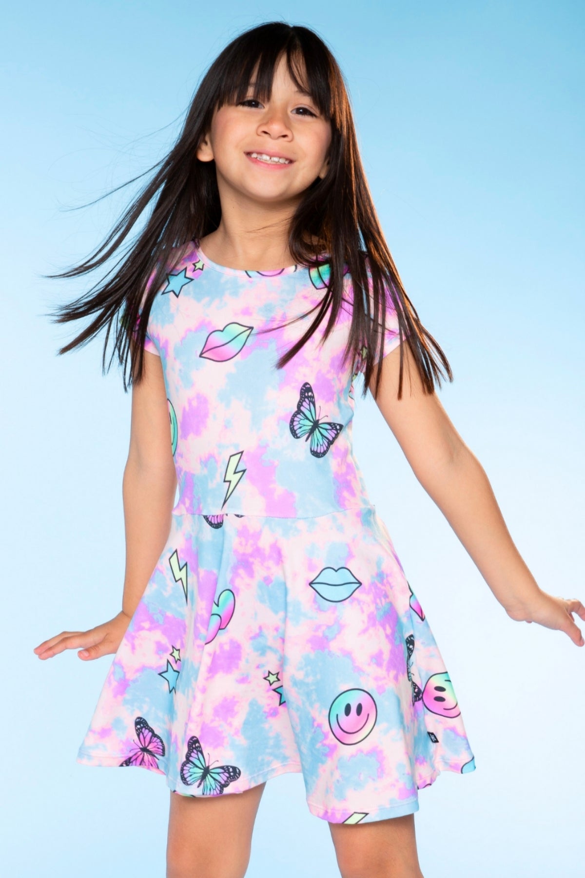 Simply Soft Short Sleeve Skater Dress - Denim Rainbow Graffiti - NEW!