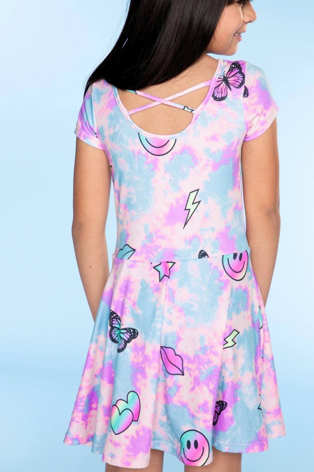 Simply Soft Short Sleeve Skater Dress - Denim Rainbow Graffiti - NEW!