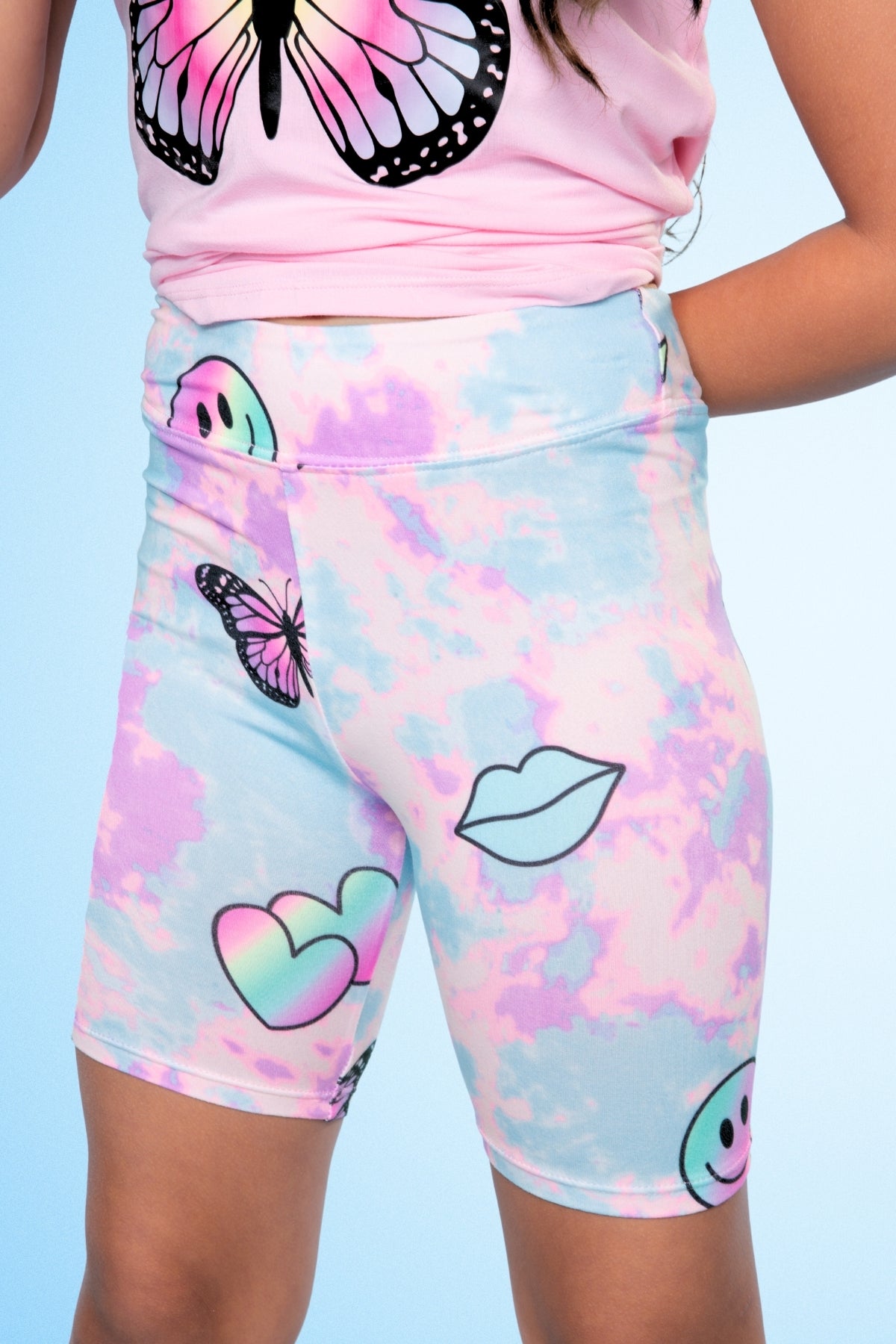 Simply Soft Biker Short - Pastel Rainbow Tie Dye Emoji