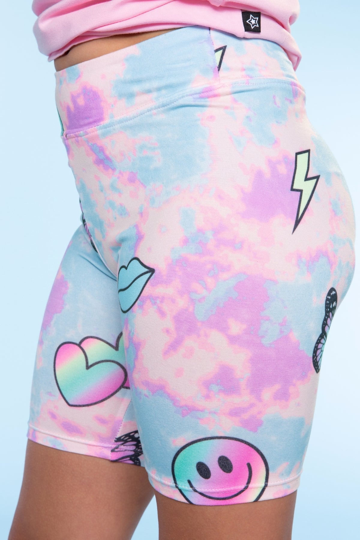 Simply Soft Biker Short - Pastel Rainbow Tie Dye Emoji