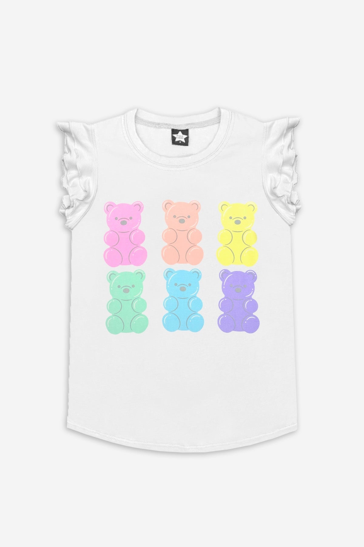 Modal Flutter Sleeve Shirttail Top - White Ombre Rainbow Gummy Bear