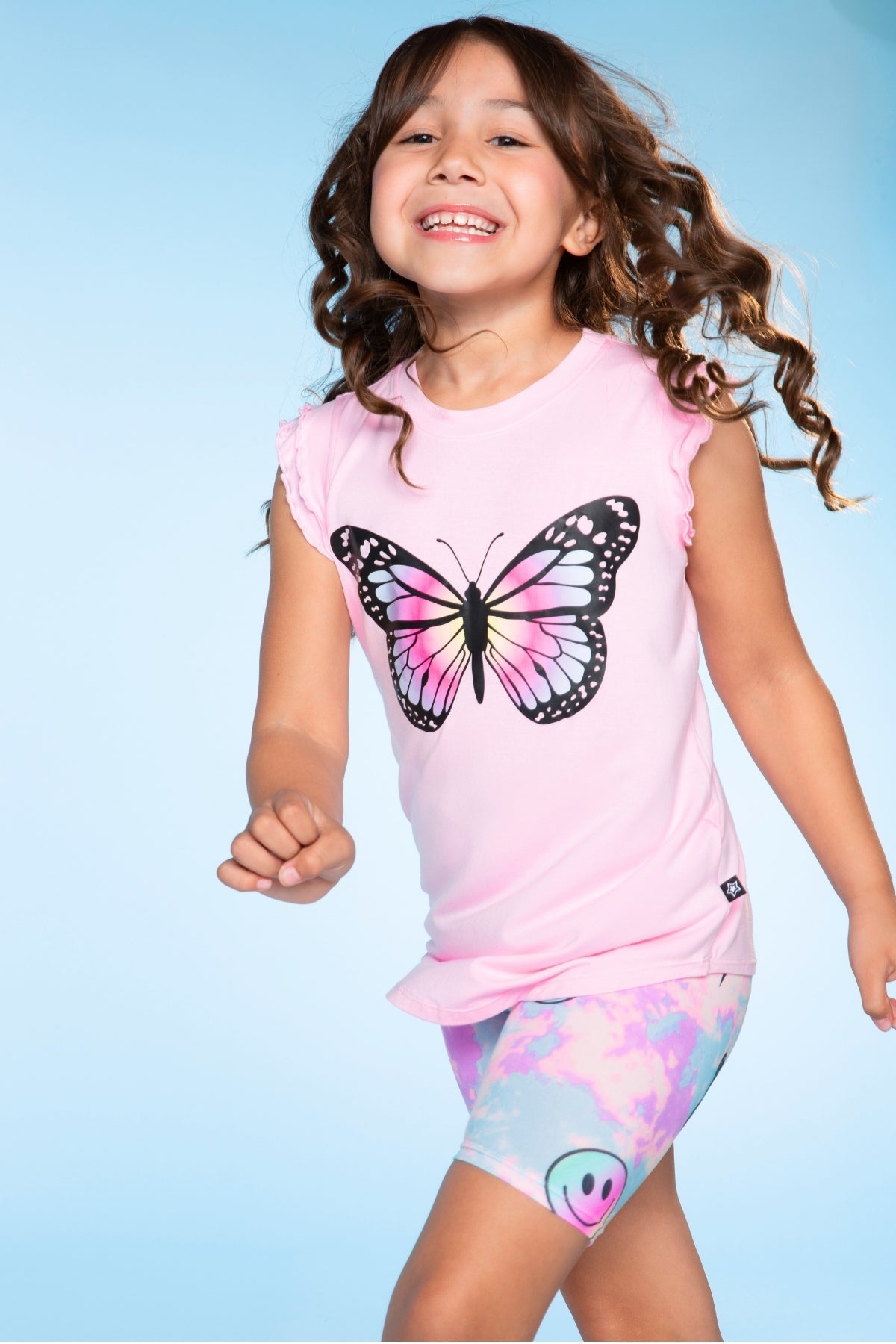 Modal Flutter Sleeve Shirttail Top - White Ombre Rainbow Gummy Bear
