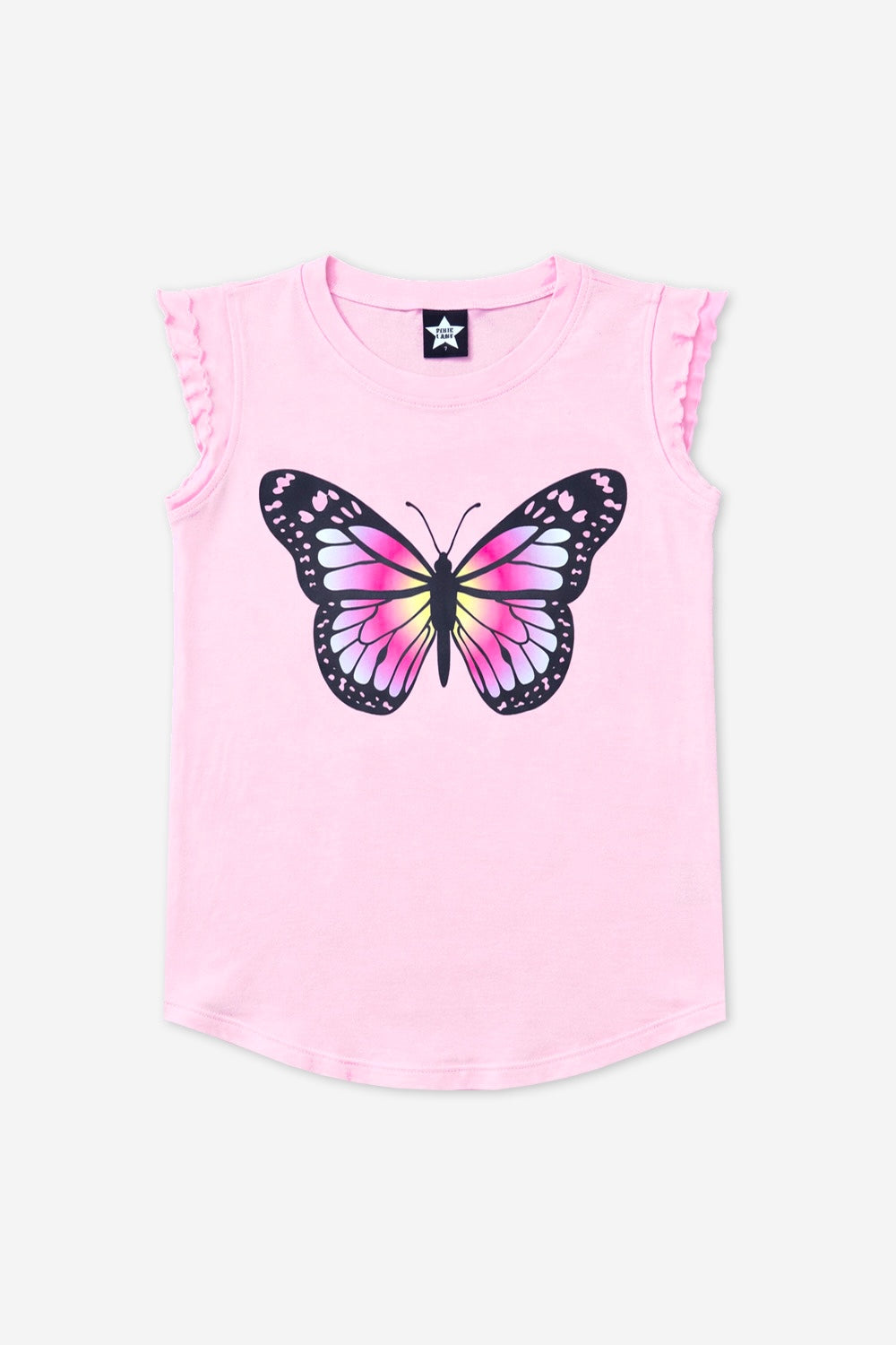 Modal Flutter Sleeve Shirttail Top - White Ombre Rainbow Gummy Bear