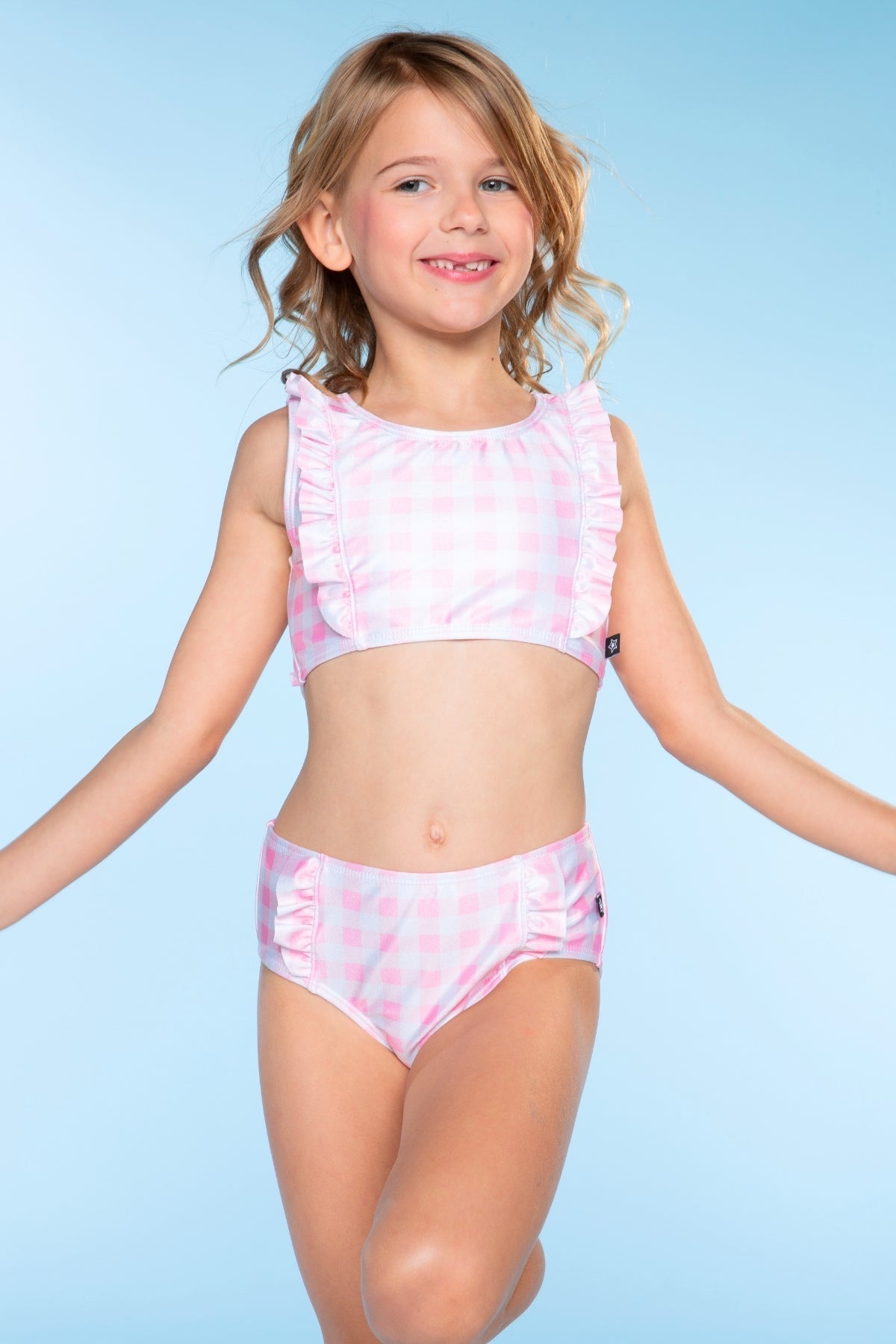 Ruffle Two Piece Swimsuit - Pink Blue Watercolor Rose