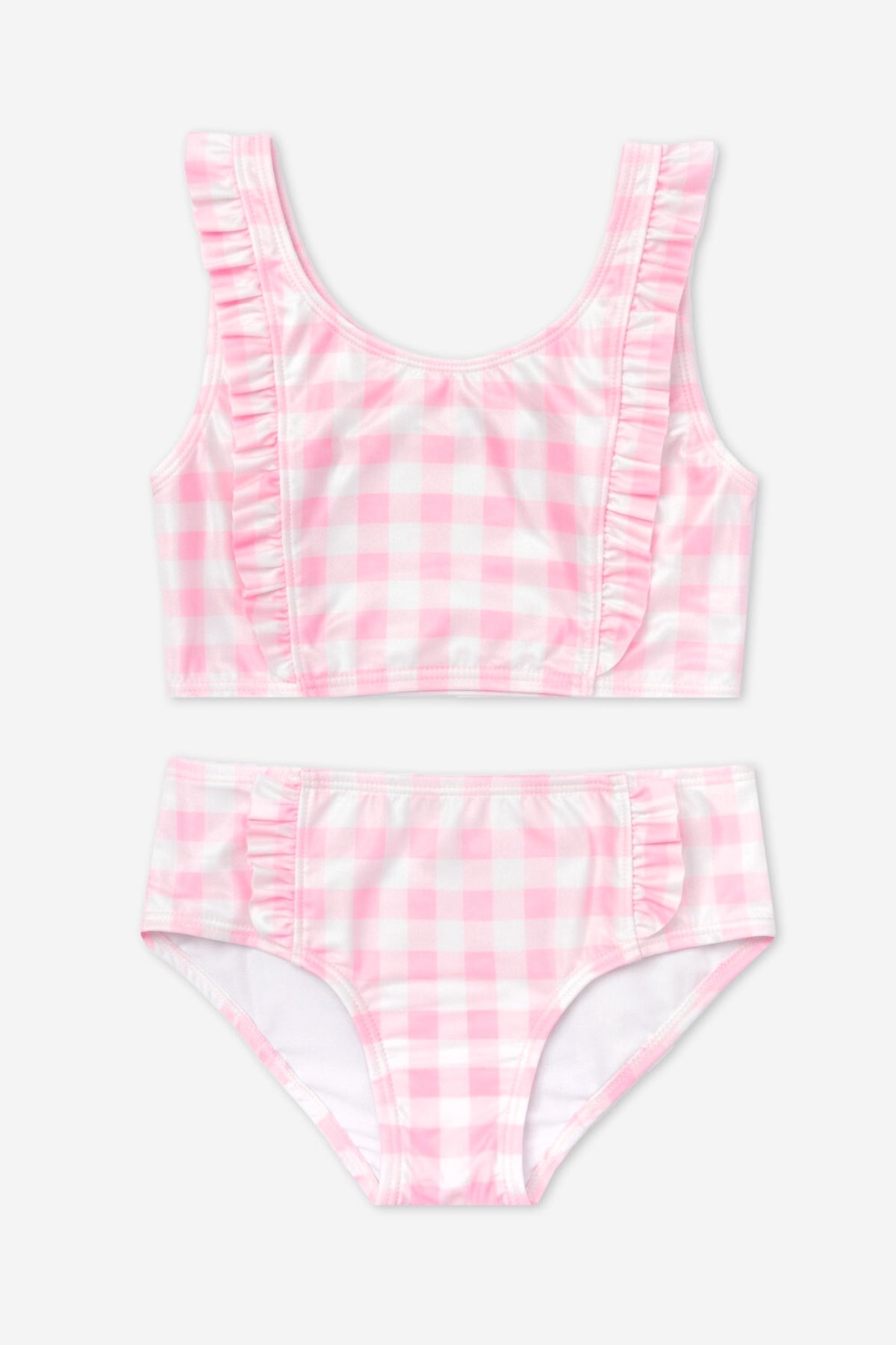 Ruffle Two Piece Swimsuit - Pink Blue Watercolor Rose
