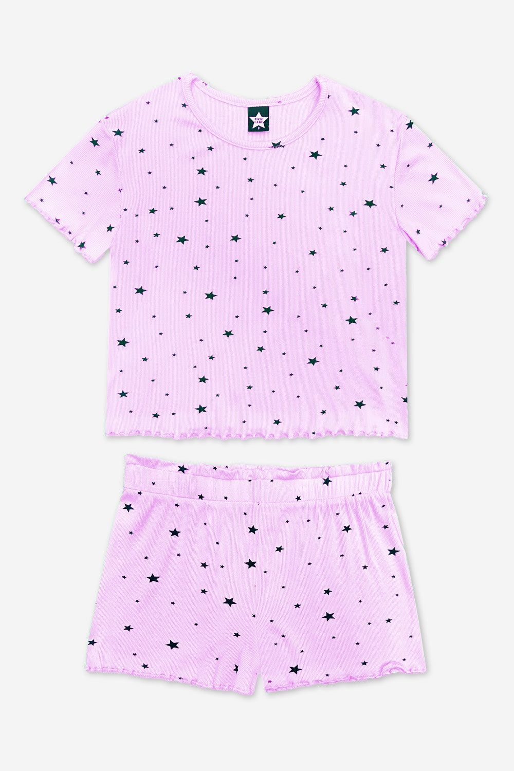 Ultra Soft Ribbed Lettuce Hem Easy Tee & Short Set - Neon Pink Heart
