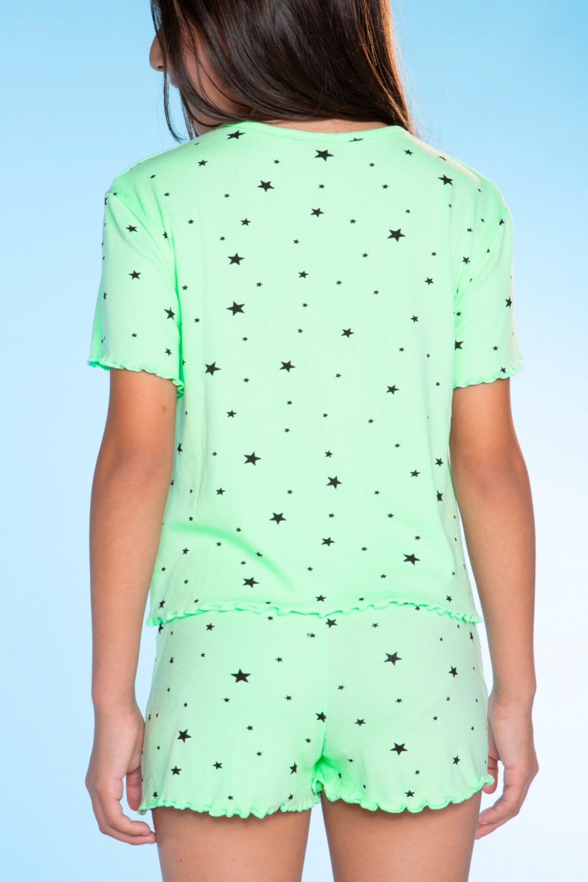 Ultra Soft Ribbed Lettuce Hem Easy Tee & Short Set - Neon Pink Heart