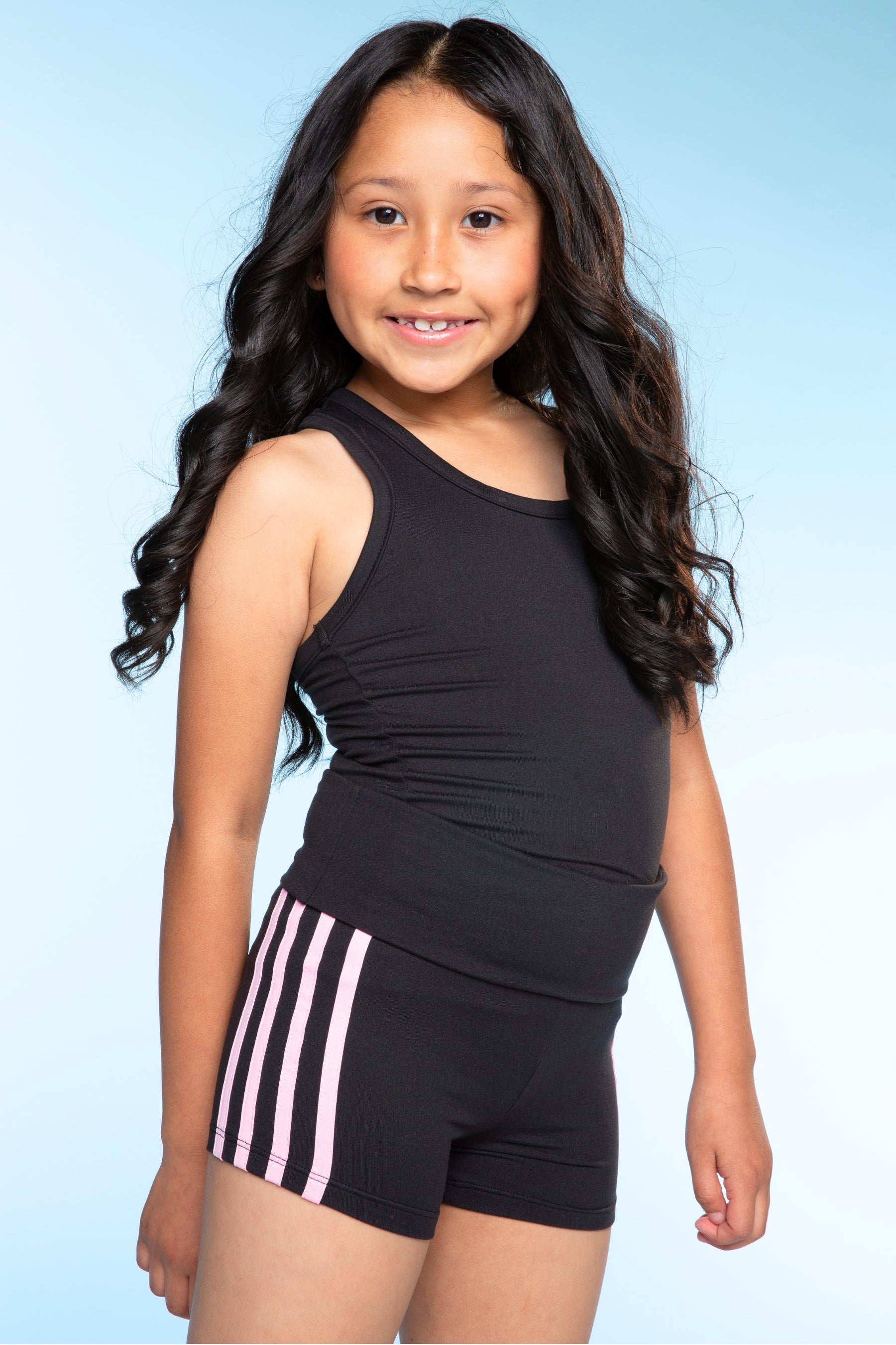 Simply Soft Luxe Cropped Racerback Tank & Foldover Short - Black Blush Stripe