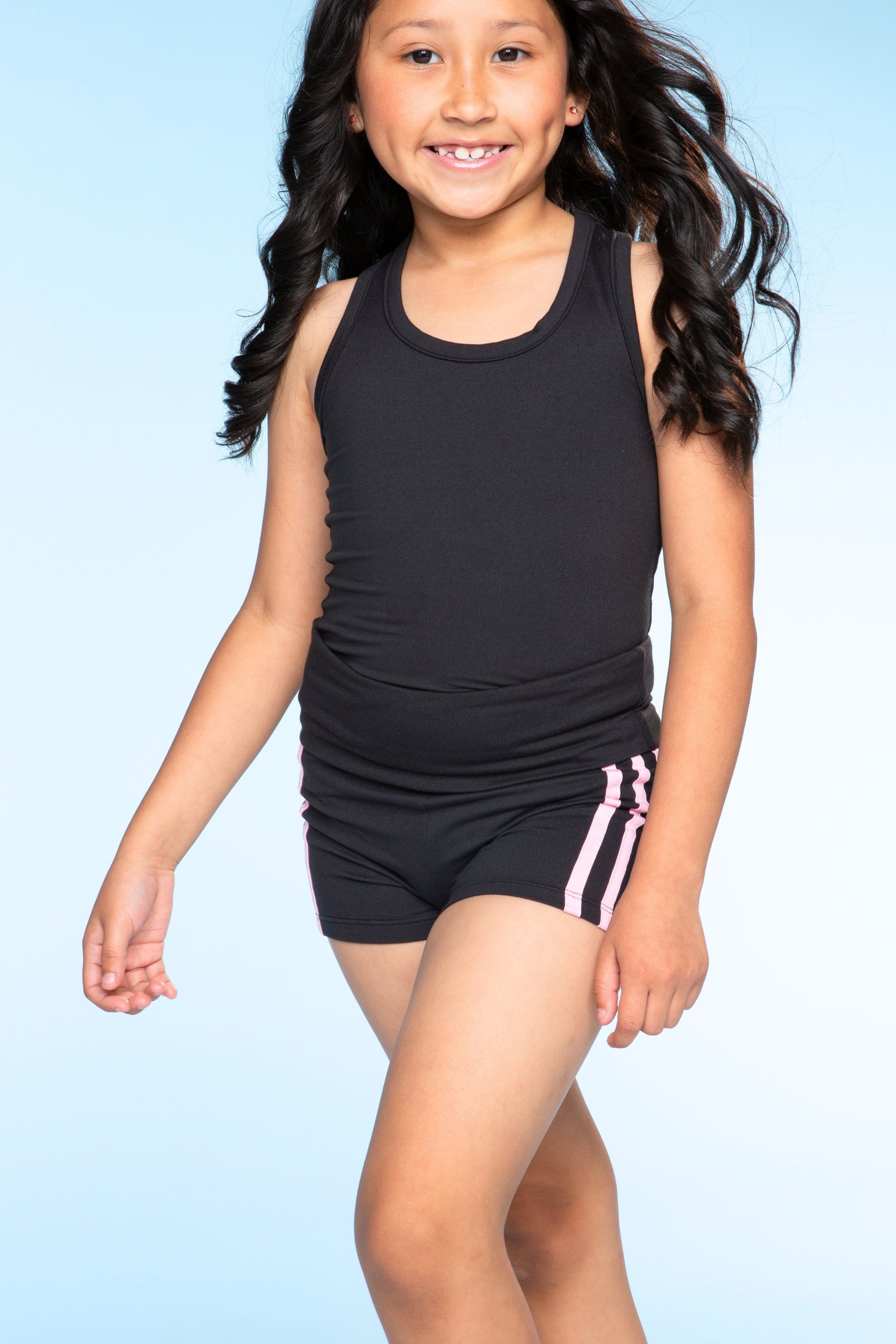 Simply Soft Luxe Cropped Racerback Tank & Foldover Short - Black Blush Stripe