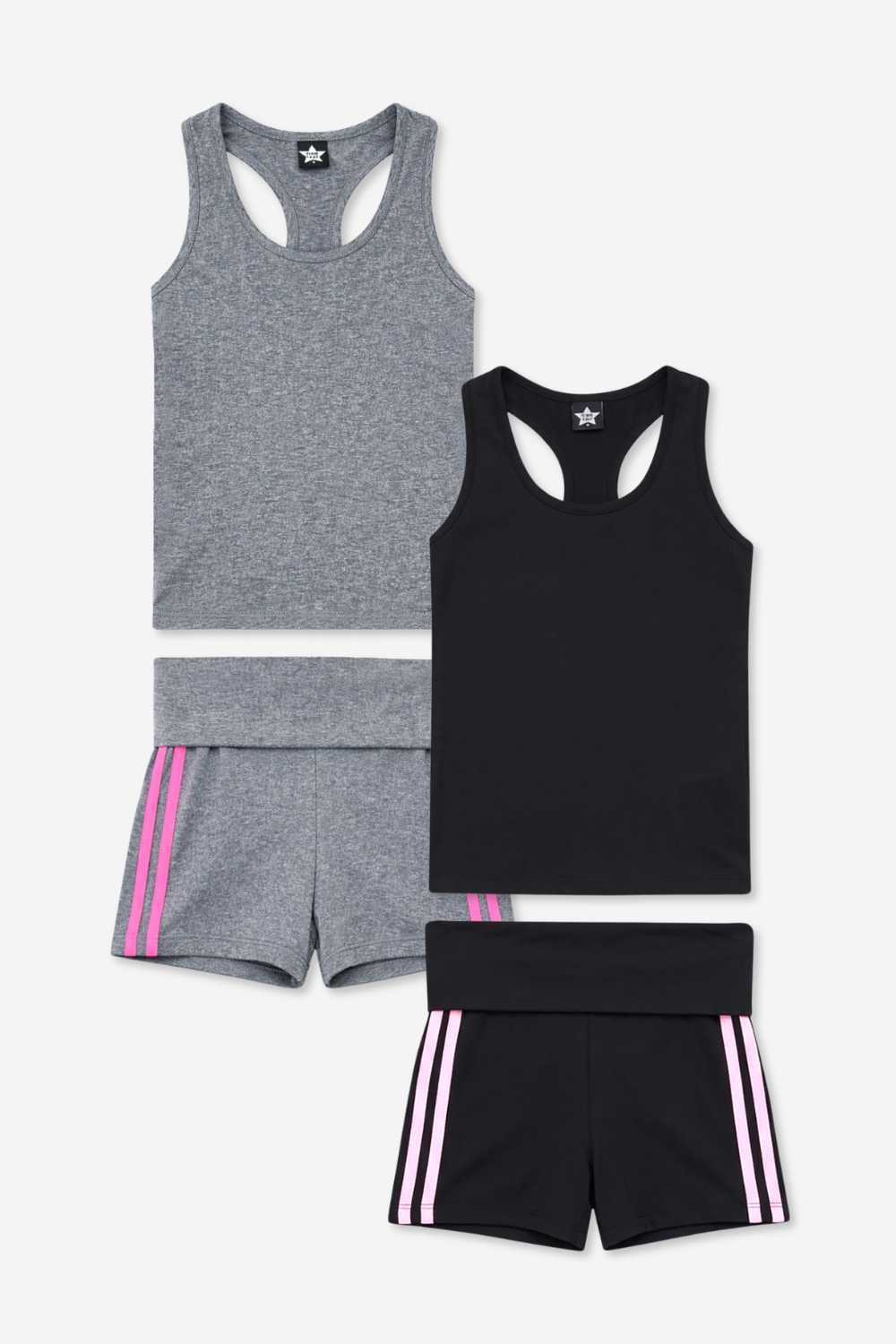 2 Pack Simply Soft Luxe Cropped Racerback Tank & Foldover Short - Black Blush Stripe | Lavender Navy Stripe