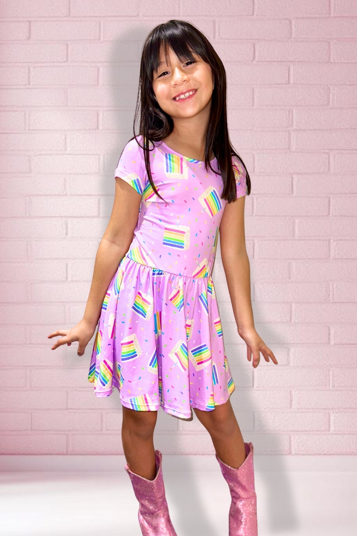 Simply Soft Short Sleeve Be Happy Dress - Rainbow Cupcakes