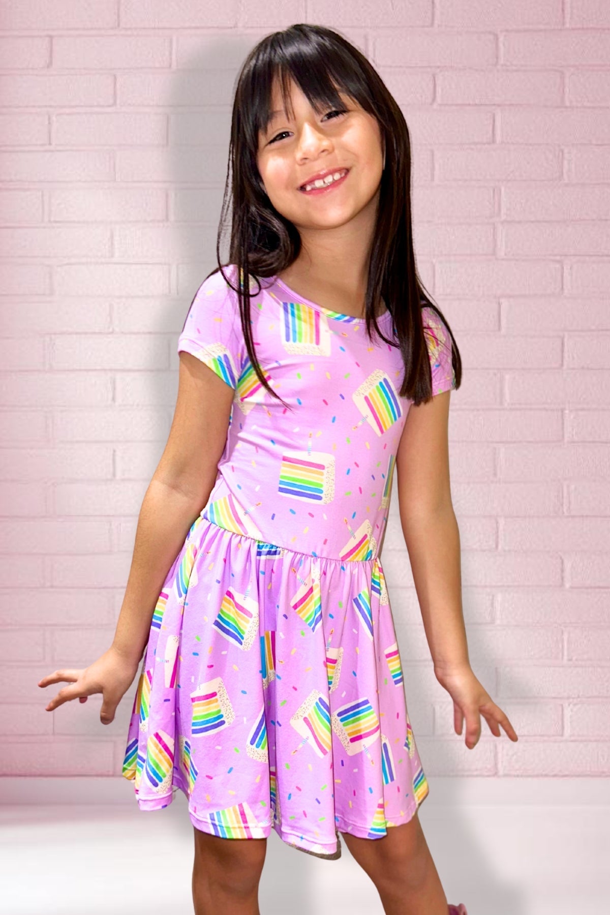 Simply Soft Short Sleeve Be Happy Dress - Rainbow Cupcakes
